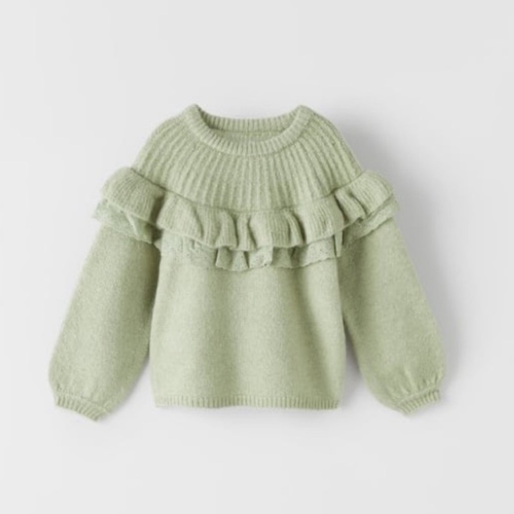 Zara Ruffle Collar Sweater in Green size 2-3 years